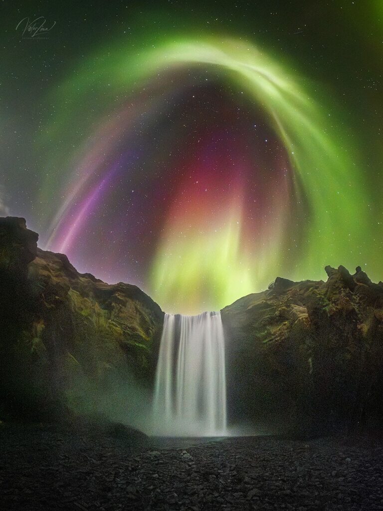 APOD August 27, 2026: Colorful Northern Lights Over an Icelandic Waterfall