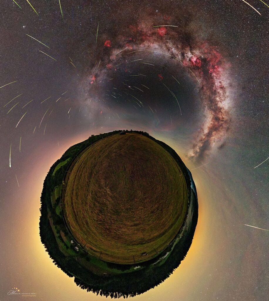 Perseid Meteor Shower Over a Small Planet | NASA APOD August 12, 2026